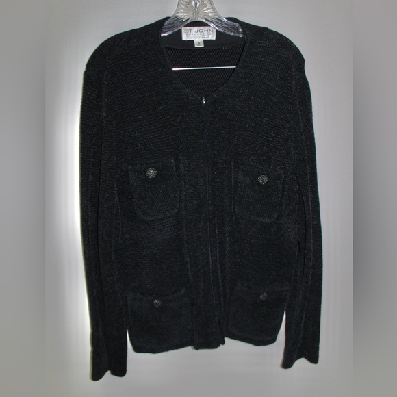 ST. JOHN Collection Black Zippered Cardigan - Picture 1 of 5